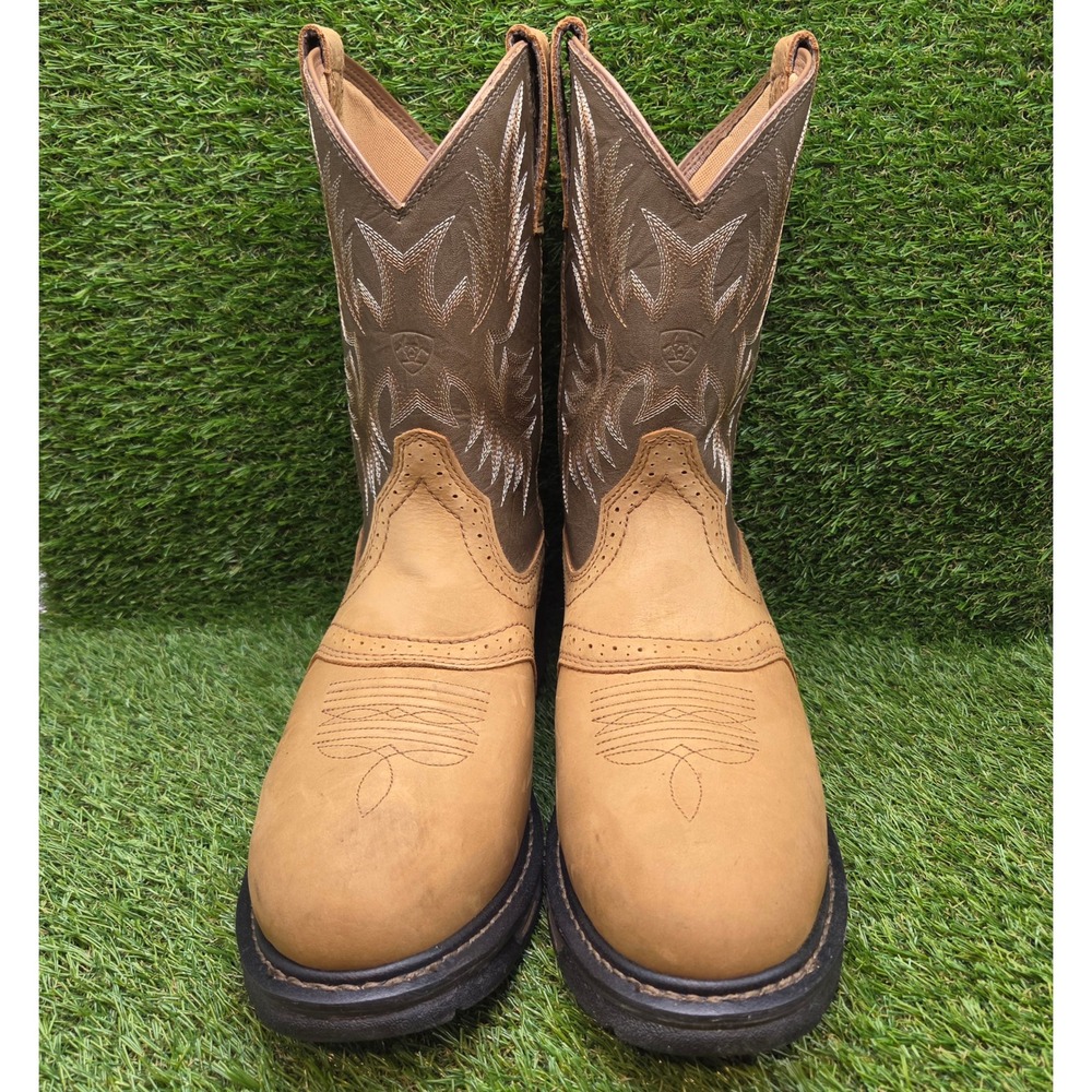 Ariat WorkHog H20 SIZE 12 WIDE Men's Waterproof Pull On Leather Work Boots Brown - Picture 6 of 14